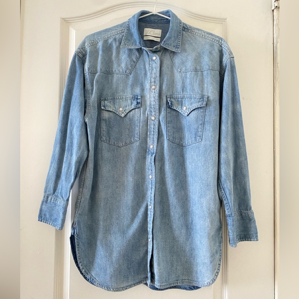 J.Crew Relaxed Fit Western Long Light Wash Chambray shirt 00/XXS